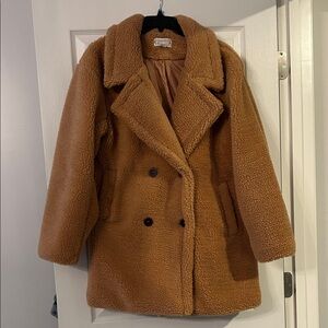Women's Oversized Tan Teddy Coat